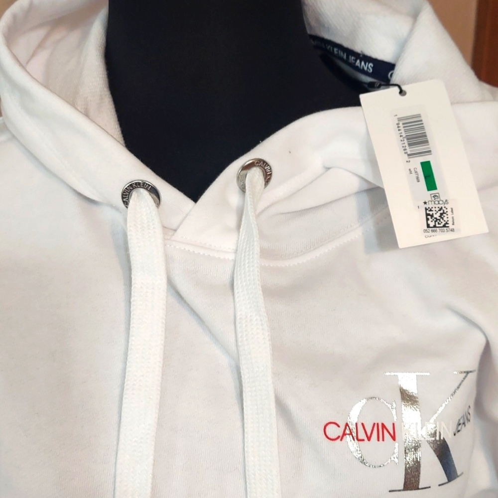 NWT Women's Calvin Klein Patriotic Crop Terry Cotton Hoodie - Picture 8 of 10